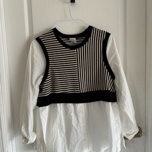 Maeve Black and White Button Down Shirt